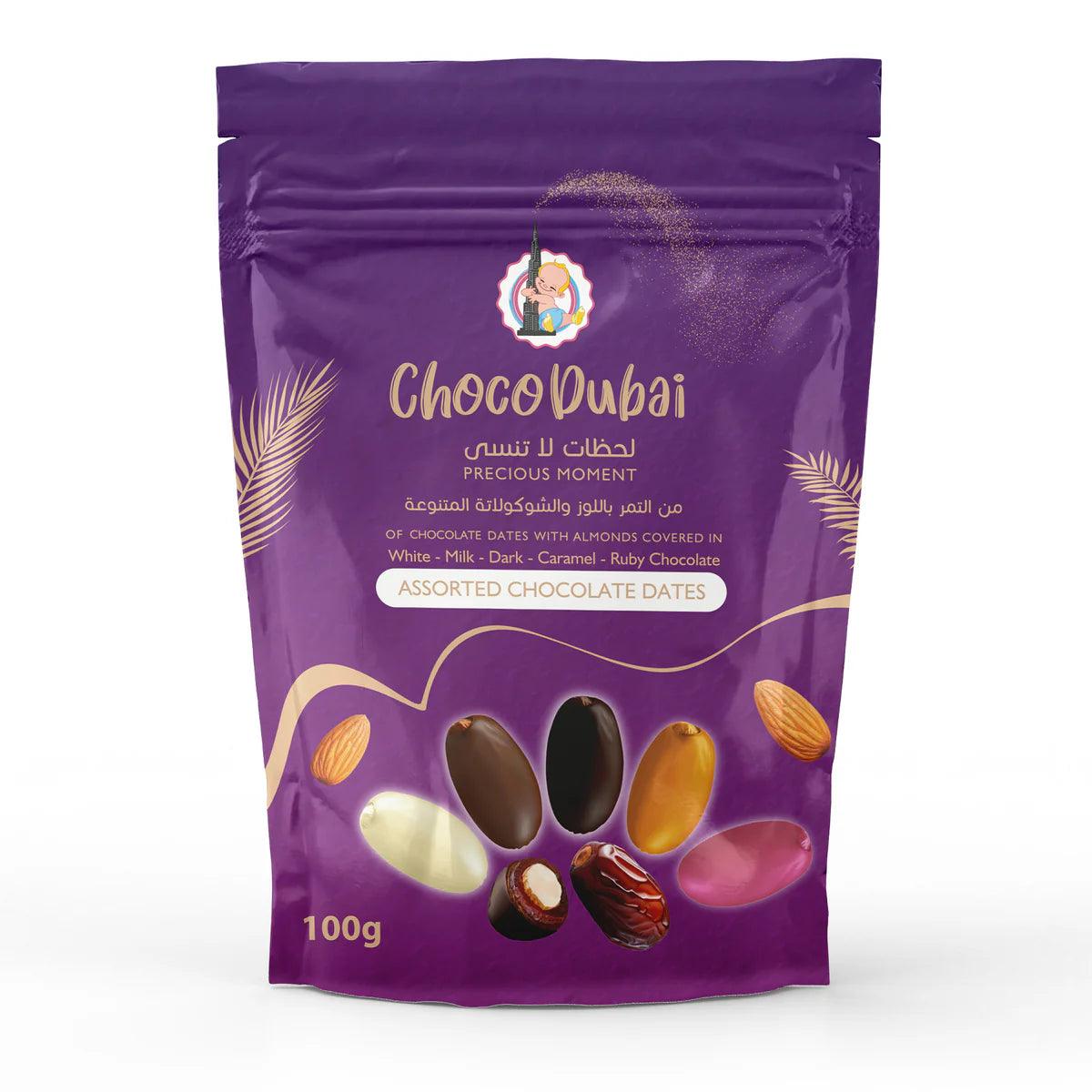 Choco Dubai – Assorted Chocolate Dates Stuffed with Almond (100 g) - BAZAR BY K