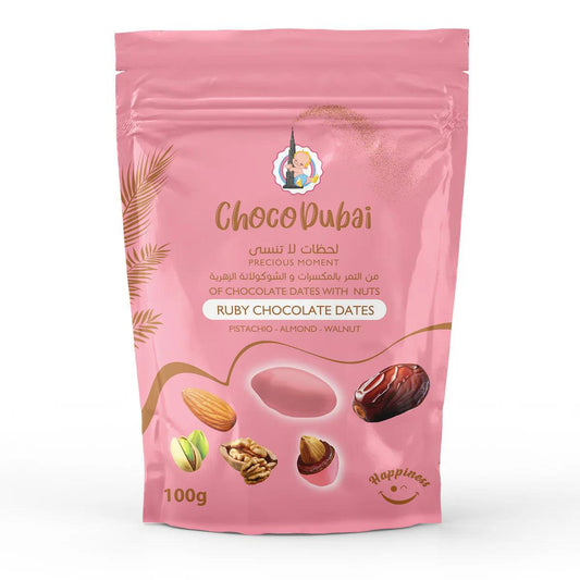 Choco Dubai – Ruby Chocolate Dates Stuffed with Nuts (100 g) - BAZAR BY K